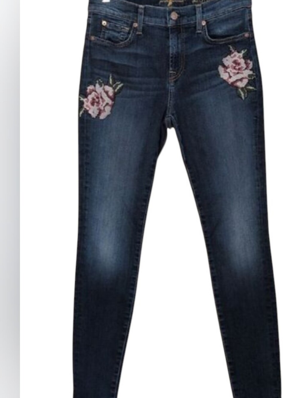 7 For All Mankind Dark Blue Floral Embellished Skinny Jeans, Size 28. Excellent!